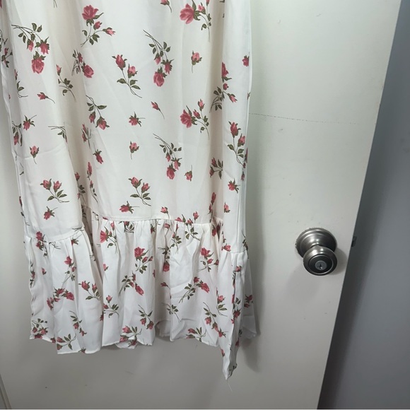 Moonsea White Pink Floral Spaghetti Strap Ruffle Smocked Back Midi Dress NWT L - Picture 11 of 16